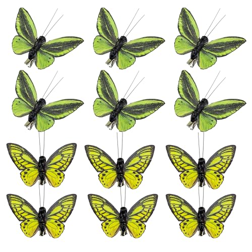 YCHTEWY Feder-Schmetterlings-Dekorationen, Set mit 6 lebhaften mehrfarbigen Bastel-Schmetterlingen auf Clip. Party, Frühling, Heimdekoration, Blumenbilder. St. Patrick'sDay.. von YCHTEWY