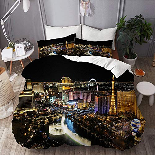 YCHY Bettwäsche-Set,Las Vegas Nightscape,Dekoratives 3-teiliges Bettwäscheset mit 2 Kissenbezügen,Einzelgröße(135 x 200cm) von YCHY