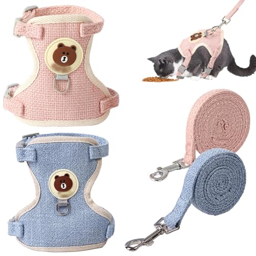 YCHYAN 2 Stück Kaninchen Leine 120cm, Verstellbare Katzenleine mit Geschirr für Katzen, Kaninchengeschirr Leine Zwergkaninchen, Bequem und Nicht Stickig, Geeignet für Haustiere von 3-6 KG von YCHYAN