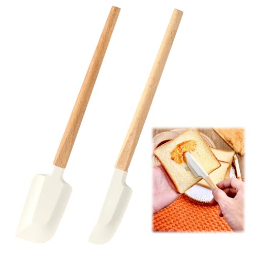 YCHYAN 2 Stück Silikon Spatel, Teigschaber Silikon mit Ergonomisch Buchenholzgriff, Silikonschaber auf Beiden Seiten Gebogen, Hitzebeständige Antihaftbeschichtung, zum Kochen, Mischen, Backen von YCHYAN