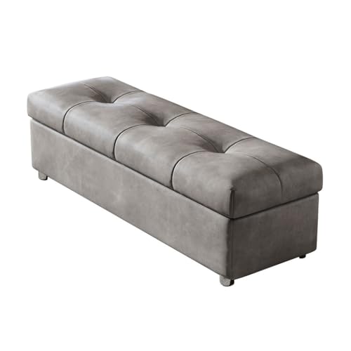 Bettbank Mit Soft-Close-Deckel, Großer Rechteckiger Ottomane Mit Stauraum Sitzbank Mit Dicker Polsterung Und Metallbeinen, Deckenkiste(Grey,110cm) von YCKEGEW