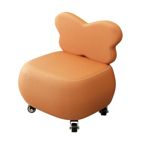 Dick gepolsterte niedrige Hocker Wechselbarer Schuhhocker mit Rollen, Schmetterlingsförmige Rückenlehne, Fußhocker für das Sofa zu Hause, Mit Leder bezogene Ottomane(Orange,PU Leather) von YCKEGEW