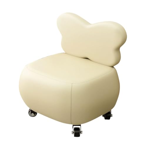 Dick gepolsterte niedrige Hocker Wechselbarer Schuhhocker mit Rollen, Schmetterlingsförmige Rückenlehne, Fußhocker für das Sofa zu Hause, Mit Leder bezogene Ottomane(White,Faux Leather) von YCKEGEW