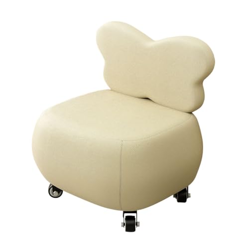 Dick gepolsterte niedrige Hocker Wechselbarer Schuhhocker mit Rollen, Schmetterlingsförmige Rückenlehne, Fußhocker für das Sofa zu Hause, Mit Leder bezogene Ottomane(White,PU Leather) von YCKEGEW