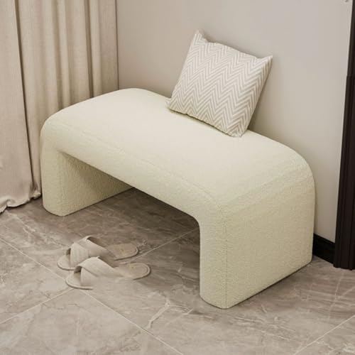 Gewölbte Gepolsterte Sitzbank, Sitzbank Für Bekleidungsgeschäfte/Friseursalons, Bänke Für Das Fußende Von Betten Hocker Zum Schuhewechseln Für Den Eingangsbereich(Beige-White,120cm) von YCKEGEW