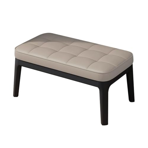Holzbank Für Den Eingangsbereich, Ottomane Mit Gepolstertem Sitz Und Fußstütze Aus Leder, Moderner Gepolsterter Sofahocker, Hocker Zum Schuhewechseln(Light Khaki,Ebony) von YCKEGEW