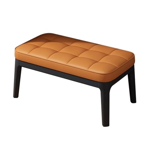 Holzbank Für Den Eingangsbereich, Ottomane Mit Gepolstertem Sitz Und Fußstütze Aus Leder, Moderner Gepolsterter Sofahocker, Hocker Zum Schuhewechseln(Orange,Ebony) von YCKEGEW