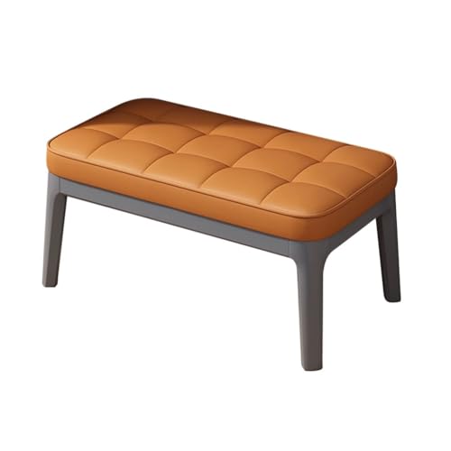 Holzbank Für Den Eingangsbereich, Ottomane Mit Gepolstertem Sitz Und Fußstütze Aus Leder, Moderner Gepolsterter Sofahocker, Hocker Zum Schuhewechseln(Orange,Greywood) von YCKEGEW