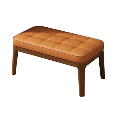 Holzbank Für Den Eingangsbereich, Ottomane Mit Gepolstertem Sitz Und Fußstütze Aus Leder, Moderner Gepolsterter Sofahocker, Hocker Zum Schuhewechseln(Orange,Walnut) von YCKEGEW