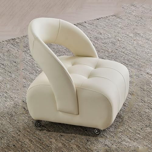 Kleine Sitzbank mit niedriger Rückenlehne, Lederhocker mit Rollen, Moderne niedrige Hocker Ottomane Fußstütze for Couch, Mit Schaumstoff gefülltes Kissen(Beige,L) von YCKEGEW