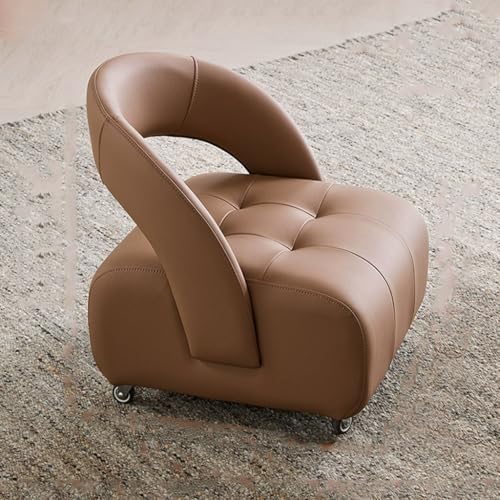 Kleine Sitzbank mit niedriger Rückenlehne, Lederhocker mit Rollen, Moderne niedrige Hocker Ottomane Fußstütze for Couch, Mit Schaumstoff gefülltes Kissen(Bruin,S) von YCKEGEW