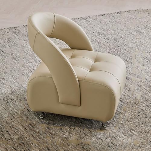 Kleine Sitzbank mit niedriger Rückenlehne, Lederhocker mit Rollen, Moderne niedrige Hocker Ottomane Fußstütze for Couch, Mit Schaumstoff gefülltes Kissen(Cream-apricot,S) von YCKEGEW