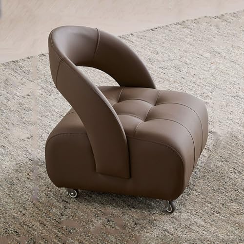 Kleine Sitzbank mit niedriger Rückenlehne, Lederhocker mit Rollen, Moderne niedrige Hocker Ottomane Fußstütze for Couch, Mit Schaumstoff gefülltes Kissen(Dark Brown,L) von YCKEGEW