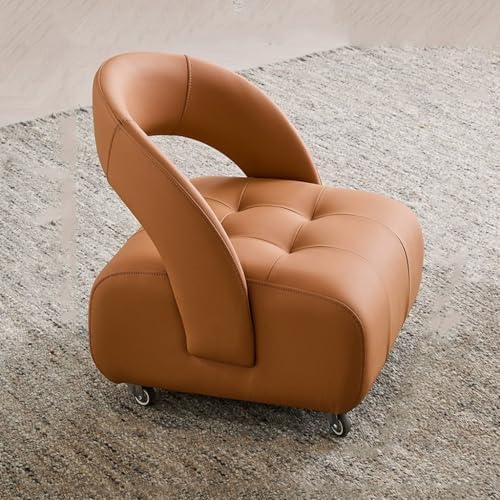 Kleine Sitzbank mit niedriger Rückenlehne, Lederhocker mit Rollen, Moderne niedrige Hocker Ottomane Fußstütze for Couch, Mit Schaumstoff gefülltes Kissen(Dark orange,L) von YCKEGEW