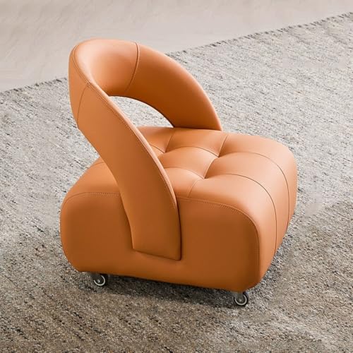 Kleine Sitzbank mit niedriger Rückenlehne, Lederhocker mit Rollen, Moderne niedrige Hocker Ottomane Fußstütze for Couch, Mit Schaumstoff gefülltes Kissen(Orange,S) von YCKEGEW