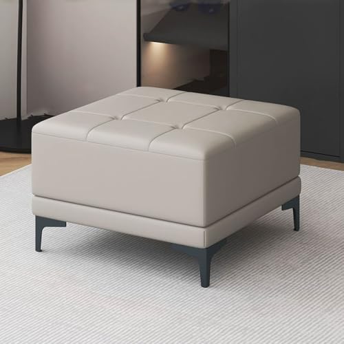 Leder-Ottomane Fußhocker Für Couch Und Wohnzimmer, Kurze Gepolsterte Bank Für Das Fußende des Bettes, Mit Metallbeinen, Moderne Multifunktionale Hocker(Light Grey) von YCKEGEW