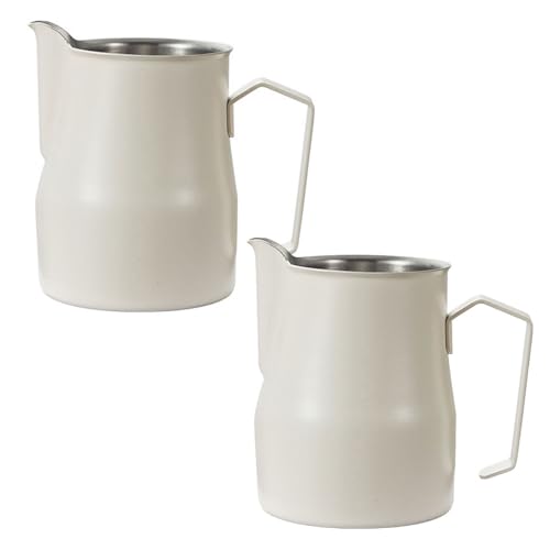 Milchkännchen 350ml 500ml 750ml Edelstahl Milchaufschäumkanne Dampfender Krug, Doppel-V-Ausgießer 2Pcs Milchaufschäumer Perfekt Für Espressomaschinen, Mattes Finish ( Color : White , Size : 350ml/12oz von YCKEGEW