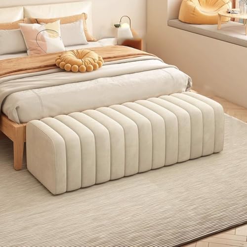 Moderne Ottomane Mit Samt Gepolsterte Bettbank, Schuhbank Für Den Eingangsbereich, Fensterbank-Fußstütze Hocker Für Die Couch, Stabiler Holzrahmen(Beige,120cm) von YCKEGEW