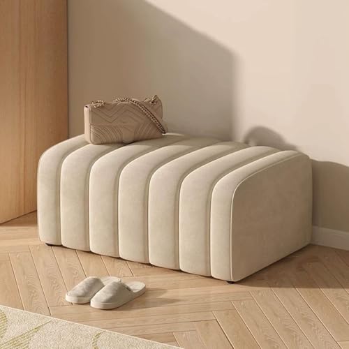 Moderne Ottomane Mit Samt Gepolsterte Bettbank, Schuhbank Für Den Eingangsbereich, Fensterbank-Fußstütze Hocker Für Die Couch, Stabiler Holzrahmen(Beige,80cm) von YCKEGEW