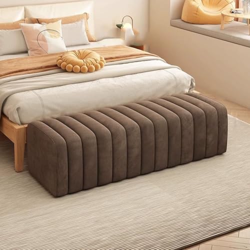 Moderne Ottomane Mit Samt Gepolsterte Bettbank, Schuhbank Für Den Eingangsbereich, Fensterbank-Fußstütze Hocker Für Die Couch, Stabiler Holzrahmen(Khaki,120cm) von YCKEGEW