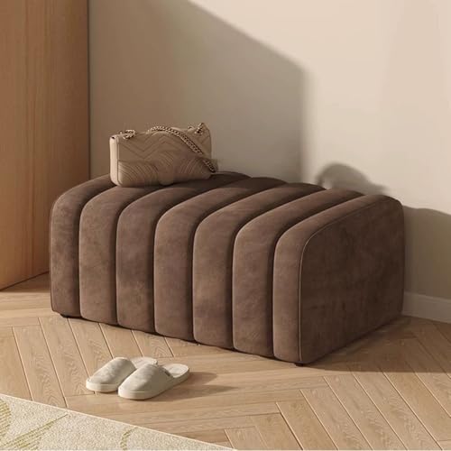 Moderne Ottomane Mit Samt Gepolsterte Bettbank, Schuhbank Für Den Eingangsbereich, Fensterbank-Fußstütze Hocker Für Die Couch, Stabiler Holzrahmen(Khaki,80cm) von YCKEGEW