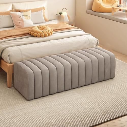 Moderne Ottomane Mit Samt Gepolsterte Bettbank, Schuhbank Für Den Eingangsbereich, Fensterbank-Fußstütze Hocker Für Die Couch, Stabiler Holzrahmen(Light Grey,120cm) von YCKEGEW