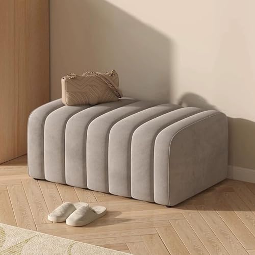 Moderne Ottomane Mit Samt Gepolsterte Bettbank, Schuhbank Für Den Eingangsbereich, Fensterbank-Fußstütze Hocker Für Die Couch, Stabiler Holzrahmen(Light Grey,80cm) von YCKEGEW