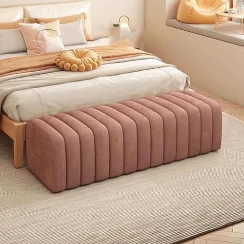 Moderne Ottomane Mit Samt Gepolsterte Bettbank, Schuhbank Für Den Eingangsbereich, Fensterbank-Fußstütze Hocker Für Die Couch, Stabiler Holzrahmen(Roze,100cm) von YCKEGEW