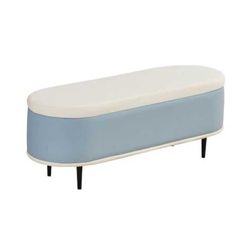 Moderne Ovale Ottomane Als Fußstütze, Schuhbank Mit Stauraum Für Den Eingangsbereich, Hocker Mit Metallbeinen Am Fußende des Bettes, Spielzeugkiste Als Fußhocker(Blauw,120cm) von YCKEGEW