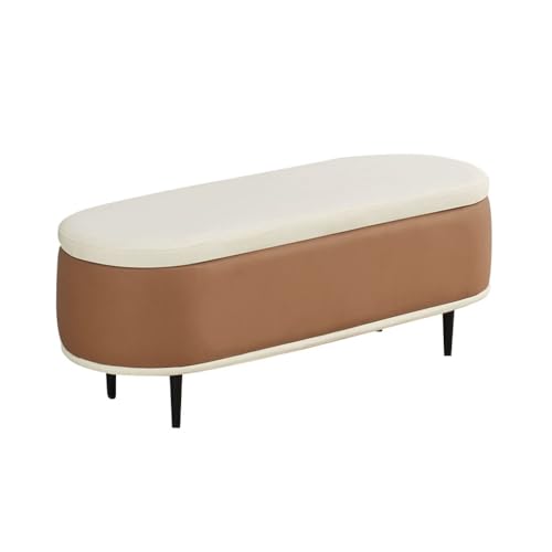 Moderne Ovale Ottomane Als Fußstütze, Schuhbank Mit Stauraum Für Den Eingangsbereich, Hocker Mit Metallbeinen Am Fußende des Bettes, Spielzeugkiste Als Fußhocker(Light Brown,120cm) von YCKEGEW