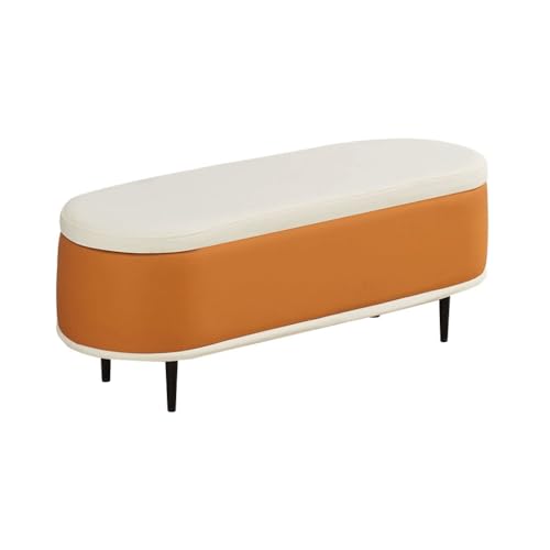 Moderne Ovale Ottomane Als Fußstütze, Schuhbank Mit Stauraum Für Den Eingangsbereich, Hocker Mit Metallbeinen Am Fußende des Bettes, Spielzeugkiste Als Fußhocker(Orange,100cm) von YCKEGEW