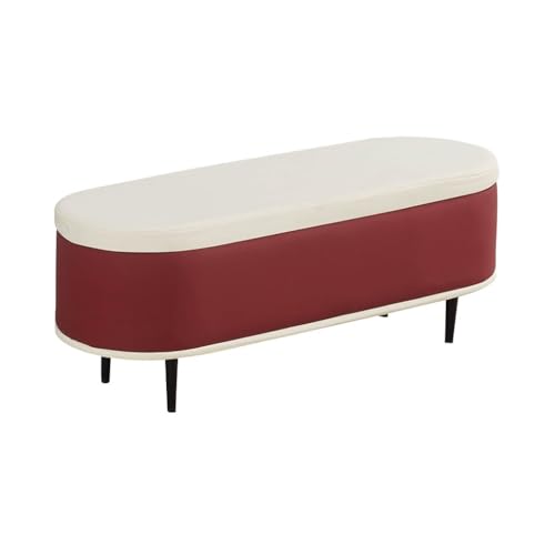 Moderne Ovale Ottomane Als Fußstütze, Schuhbank Mit Stauraum Für Den Eingangsbereich, Hocker Mit Metallbeinen Am Fußende des Bettes, Spielzeugkiste Als Fußhocker(Red,100cm) von YCKEGEW