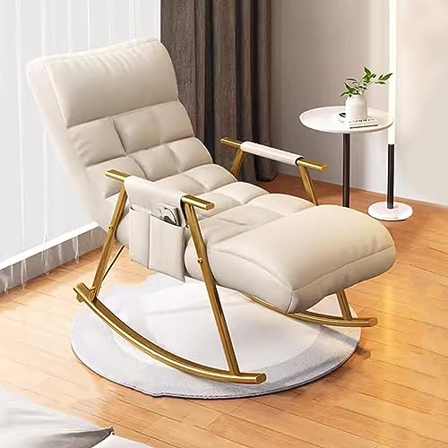 Schaukelstuhl Relaxsessel Sessel Für Wohnzimmer Und Schlafzimmer,Rückenlehne Einstellbar Comfy Accent Chair, Moderner Schaukelstuhl Gleiter Wasserdicht Stoff Patio Schaukelstuhl ( Color : Beige ) von YCKEGEW
