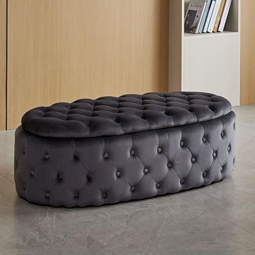 Schlafzimmerbank Mit Stauraum,ovale Ottomane Aus Samt Als Fußstütze 47,2" Lange Aufbewahrungsbank Für Das Wohnzimmer, Hocker Zum Schuhewechseln Für Den Eingangsbereich(Grey) von YCKEGEW