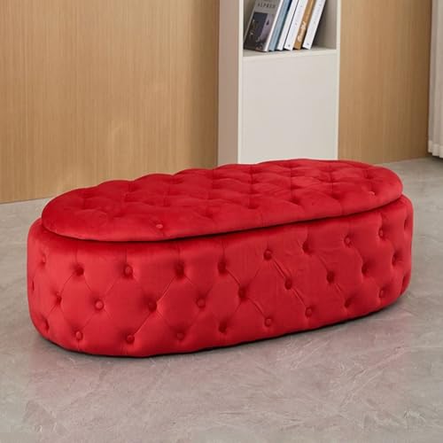 Schlafzimmerbank Mit Stauraum,ovale Ottomane Aus Samt Als Fußstütze 47,2" Lange Aufbewahrungsbank Für Das Wohnzimmer, Hocker Zum Schuhewechseln Für Den Eingangsbereich(Red) von YCKEGEW