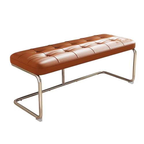 YCKEGEW Bettbank Lange Essbank Ottomane Mit Lederpolsterung, Sofa-Hocker Mit Stahlbeinen, Schuhhocker Für Den Eingangsbereich(Orange,80cm) von YCKEGEW