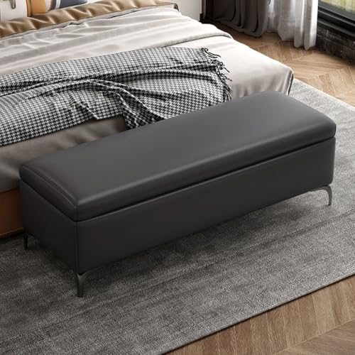 YCKEGEW Bettbank-Ottomane, Extra Großer Stauraumkasten Mit Gepolstertem Sitzhocker,Leder-Fußstütze Sofahocker Für Das Wohnzimmer,Fußhocker Mit Klappbarer Oberseite(Black,100cm) von YCKEGEW