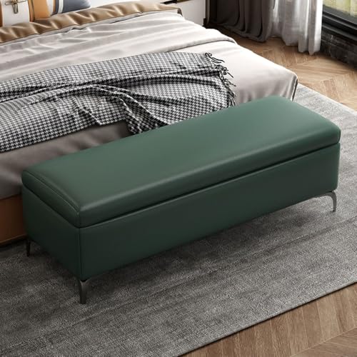 YCKEGEW Bettbank-Ottomane, Extra Großer Stauraumkasten Mit Gepolstertem Sitzhocker,Leder-Fußstütze Sofahocker Für Das Wohnzimmer,Fußhocker Mit Klappbarer Oberseite(Dark Green,100cm) von YCKEGEW