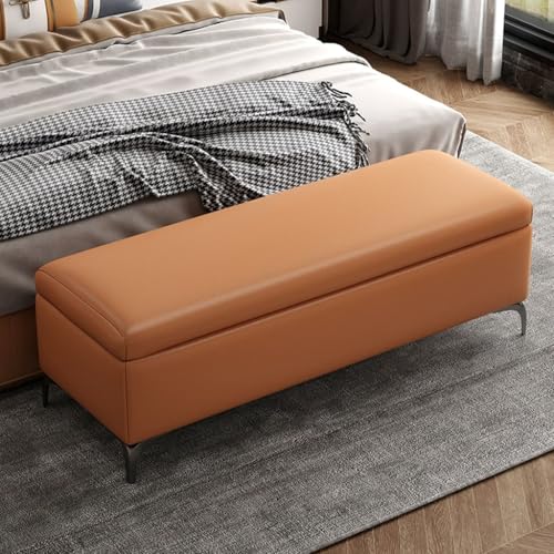 YCKEGEW Bettbank-Ottomane, Extra Großer Stauraumkasten Mit Gepolstertem Sitzhocker,Leder-Fußstütze Sofahocker Für Das Wohnzimmer,Fußhocker Mit Klappbarer Oberseite(Orange,90cm) von YCKEGEW