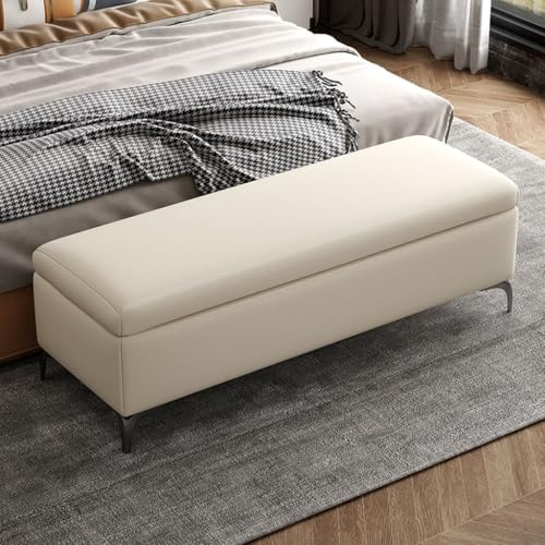 YCKEGEW Bettbank-Ottomane, Extra Großer Stauraumkasten Mit Gepolstertem Sitzhocker,Leder-Fußstütze Sofahocker Für Das Wohnzimmer,Fußhocker Mit Klappbarer Oberseite(White,100cm) von YCKEGEW