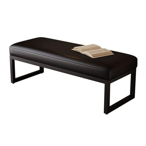 YCKEGEW Eingangs-Schuhbank Langer PU-Leder-Fußhocker,Schuhbänke Für Den Innenbereich Mit Sitzfläche,Bettbank Mit Rahmen Aus Kohlenstoffstahl, Erkerfenster-Ottomane(Black,80cm) von YCKEGEW