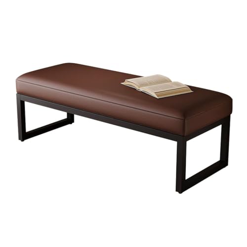 YCKEGEW Eingangs-Schuhbank Langer PU-Leder-Fußhocker,Schuhbänke Für Den Innenbereich Mit Sitzfläche,Bettbank Mit Rahmen Aus Kohlenstoffstahl, Erkerfenster-Ottomane(Coffee Brown,120cm) von YCKEGEW