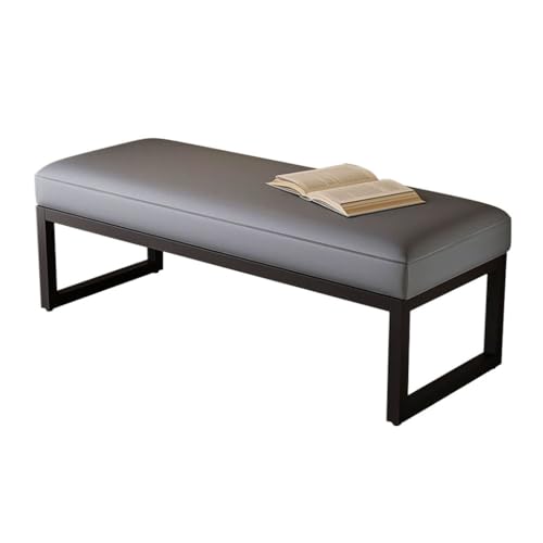 YCKEGEW Eingangs-Schuhbank Langer PU-Leder-Fußhocker,Schuhbänke Für Den Innenbereich Mit Sitzfläche,Bettbank Mit Rahmen Aus Kohlenstoffstahl, Erkerfenster-Ottomane(Grey,100cm) von YCKEGEW