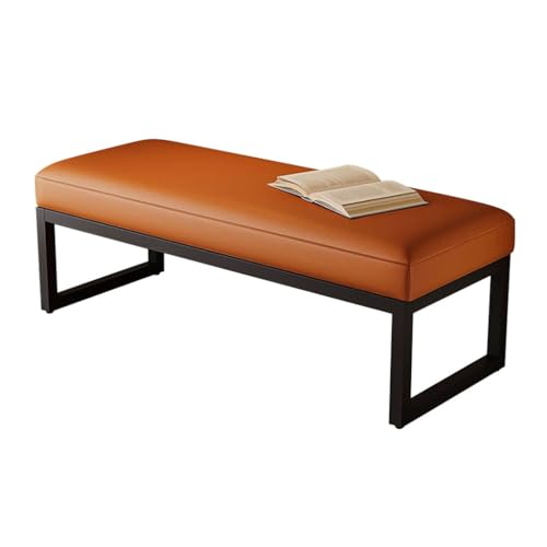 YCKEGEW Eingangs-Schuhbank Langer PU-Leder-Fußhocker,Schuhbänke Für Den Innenbereich Mit Sitzfläche,Bettbank Mit Rahmen Aus Kohlenstoffstahl, Erkerfenster-Ottomane(Orange,60cm) von YCKEGEW
