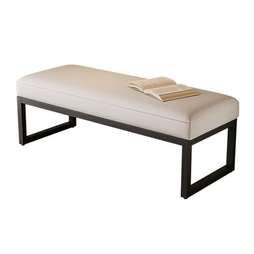 YCKEGEW Eingangs-Schuhbank Langer PU-Leder-Fußhocker,Schuhbänke Für Den Innenbereich Mit Sitzfläche,Bettbank Mit Rahmen Aus Kohlenstoffstahl, Erkerfenster-Ottomane(White,120cm) von YCKEGEW