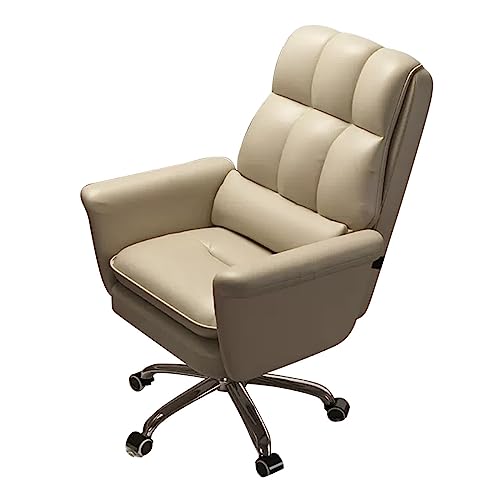 YCKEGEW Ergonomischer Stuhl, Arbeitsstuhl Lendenwirbelstütze Gepolsterter Sitz Bürostuhl Mit Rädern, Flexibler Drehstuhl Höhenverstellbar Leder Gaming Stuhl (Color : Beige) von YCKEGEW