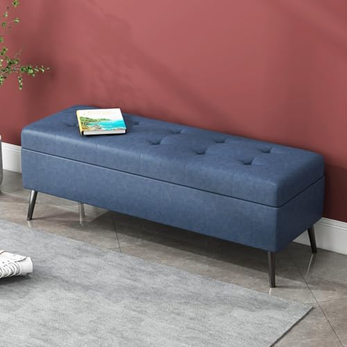 YCKEGEW Fußstütze Mit Stauraum Großer Stauraumsitz Bettbank Mit Verschließbarem Deckel,Gesteppte Stauraumbank Für Wohnzimmer, Eingangsbereich Oder Schlafzimmer(Dark Blue,100cm) von YCKEGEW