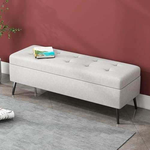 YCKEGEW Fußstütze Mit Stauraum Großer Stauraumsitz Bettbank Mit Verschließbarem Deckel,Gesteppte Stauraumbank Für Wohnzimmer, Eingangsbereich Oder Schlafzimmer(Light Grey,100cm) von YCKEGEW