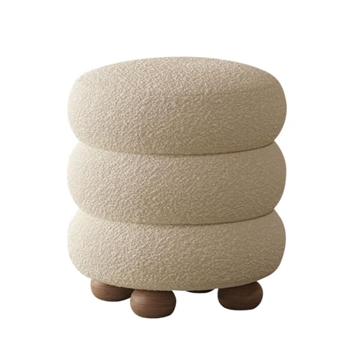 YCKEGEW Gepolsterter Sitzhocker Für Das Wohnzimmer Runder Ottoman Aus Samt Schminkstuhl, Schuhhocker Für Den Eingangsbereich Couch-Fußstütze Und Trittleiter Mit Holzbeinen(Beige) von YCKEGEW