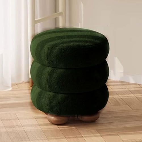 YCKEGEW Gepolsterter Sitzhocker Für Das Wohnzimmer Runder Ottoman Aus Samt Schminkstuhl, Schuhhocker Für Den Eingangsbereich Couch-Fußstütze Und Trittleiter Mit Holzbeinen(Groen) von YCKEGEW